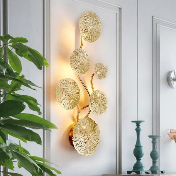 

wall lamp copper lustre gold lotus leaf vintage retro bedside living room art decor home lighting sconces g4 bulb wf101203