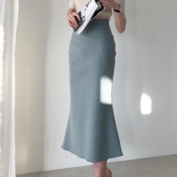 

temperament vintage summer all match women skirt slim high waist blue mermaid skirts wrap hip red oversize faldas mujer korean, Black