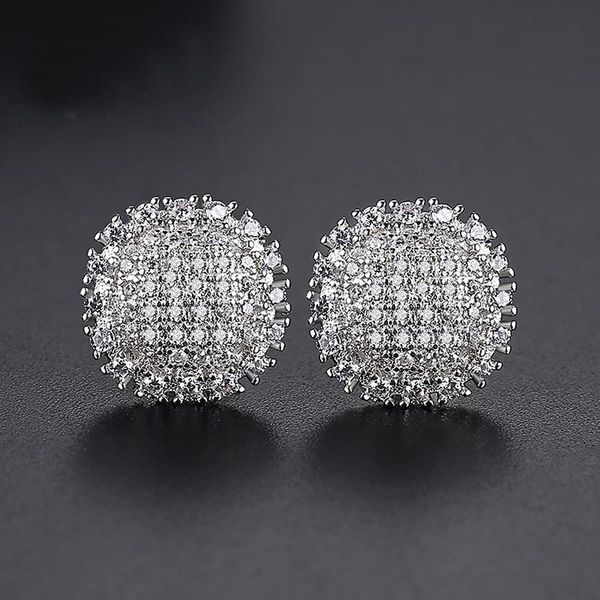 

stud 3 colors hip hop cz stone bling iced out round earrings cubic zirconia earring for women men hiphop rappy jewelry rose gold, Golden;silver