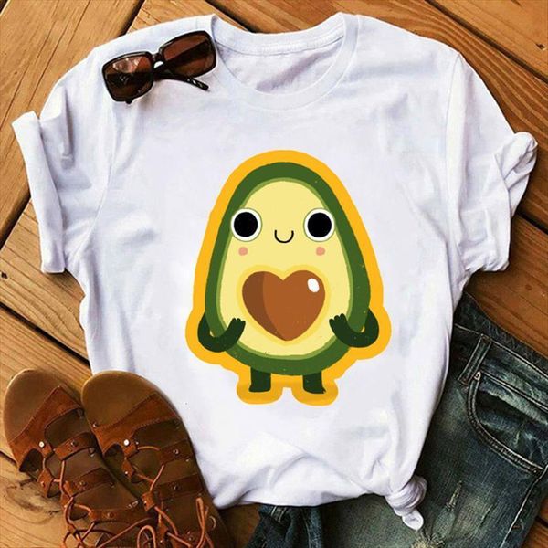 

kawaii avocado fashion summer loose women t shirt short sleeve tee harajuku cartoon clothes femme, White