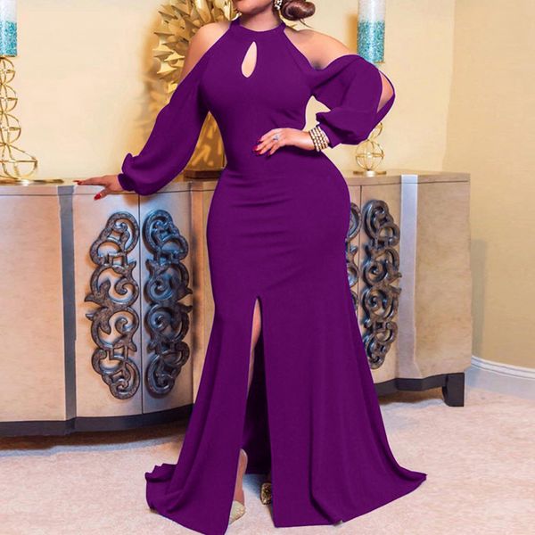 

split dress women blue long party club summer halter purple maxi robe femme vestiods african 2021 flare sleeve dresses, White
