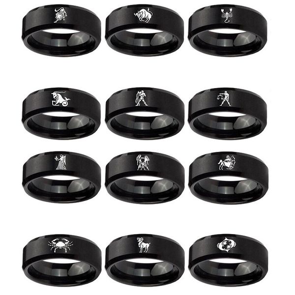 

12 zodiac finger ring fashion stainless steel aries taurus friendship jewelry accessories christmas gift rings for women, Silver