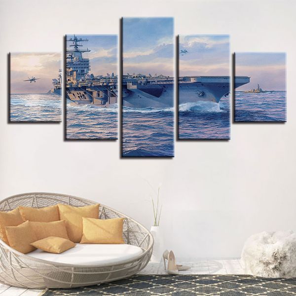 

canvas printing 5 pieces abstract aircraft carriers painting kitchen decor restaurant wall art(no frame)