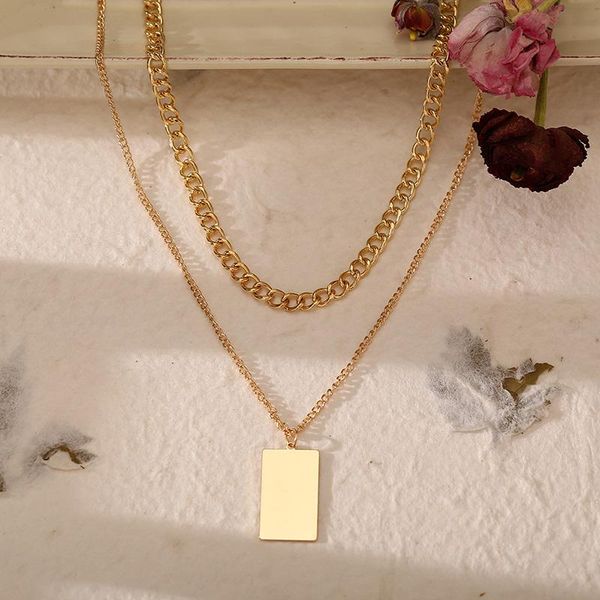 

pendant necklaces simple geometric square for women female minimalist multilayer gold silver color chains necklace jewelry