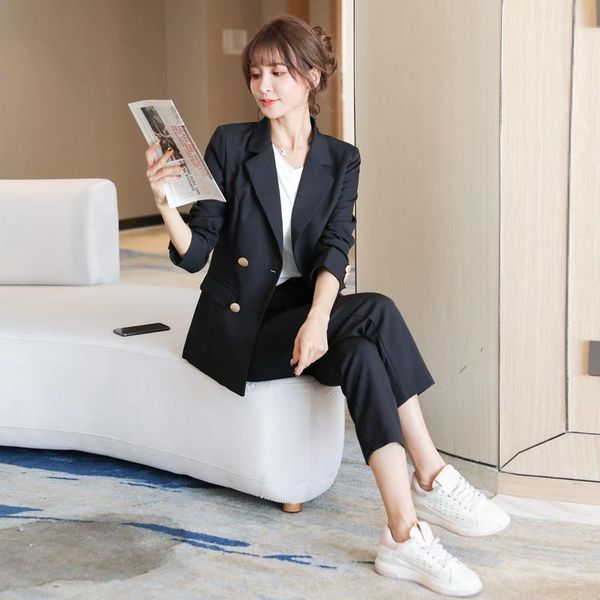

women's two piece pants fashion spring autumn women office lady slim blazer two-piece set suits female business attire, White