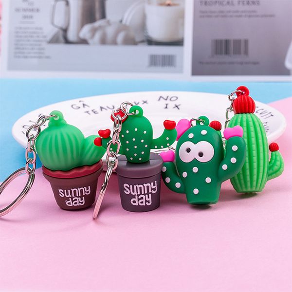 

3d cactus keychain couples key chain ring for women bag girl phone car keyring lovers jewelry gifts, Silver