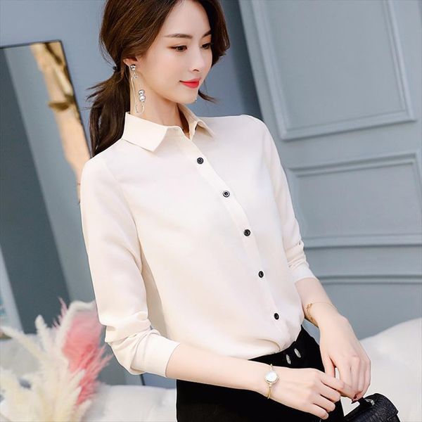 

bussiness spring autumn korean womens shirts bluass elegant office long sleeve chiffon work blouses plus size, White