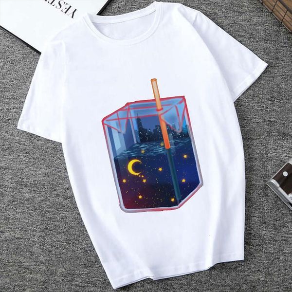 

leisure design summer short sleeve women t shirts harajuku starry sky drink funny white cute kawaii fashion