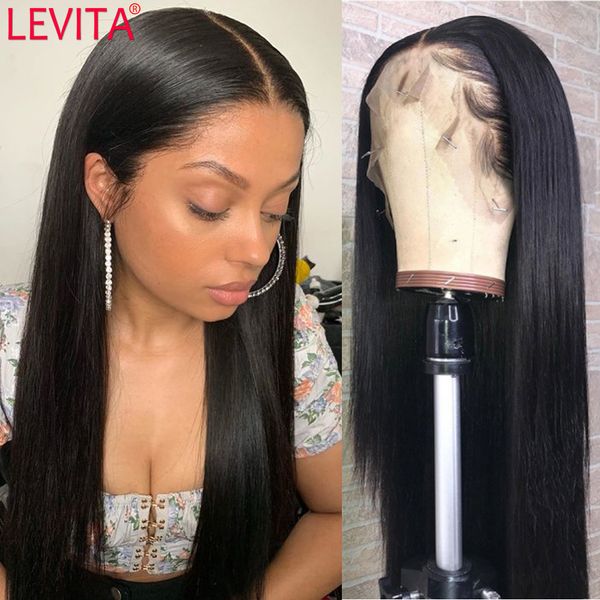 

26inch 13x4x1 bone straight lace front wig brazilian glueless 30 inch lace frontal human hair wigs for women 4x4 closure wig, Black