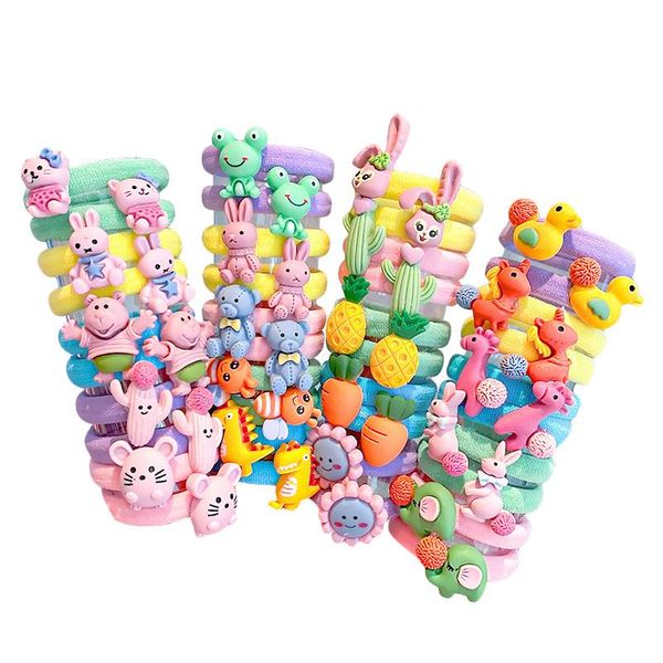 

hair accessories 10pcs cute animal fruit nylon elastic bands girls baby ponytail holder rubber gum bun scrunchies children, Slivery;white