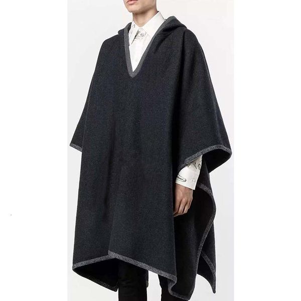 

wool retro-male jacket long section autumn and winter mantle shawl coat dark gray tide with hood dcrh, Black