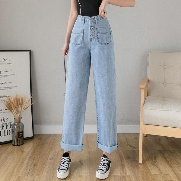 

women's jeans high waist loose wide leg straight for women s  l xl, Blue