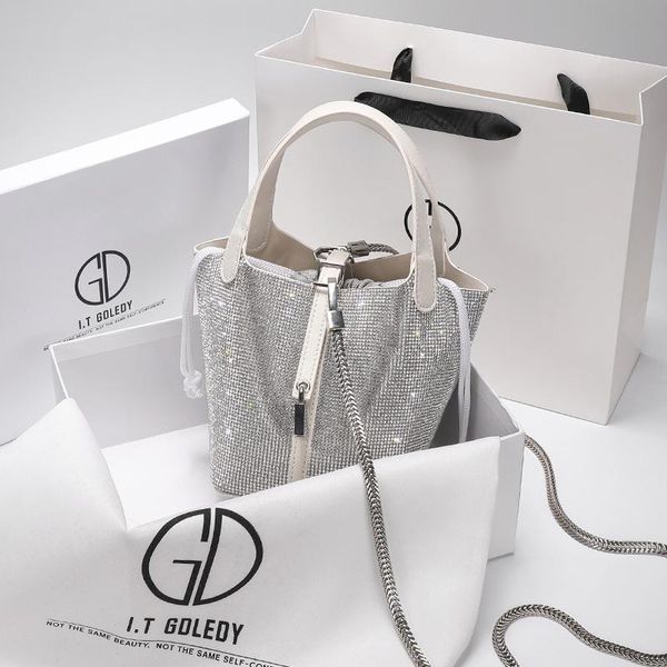 

evening bags 2021 net red silver rhinestone bucket bag vegetable basket messenger casual all-match shoulder