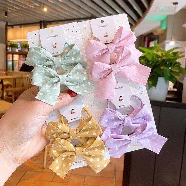 

hair accessories korean style girls fabric bow rope cute polka dot rubber band baby ties headwear for children fashion, Slivery;white