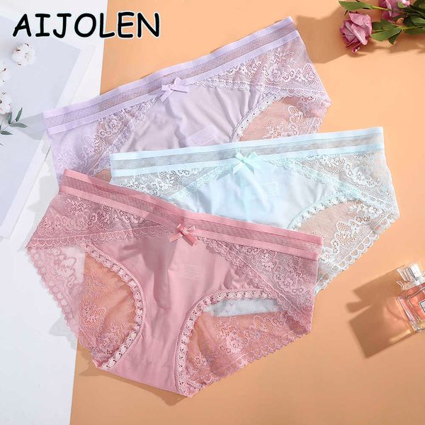 

women's panties aijolen solid color black lace hollow thin underwear low waist bow cute underpants, Black;white