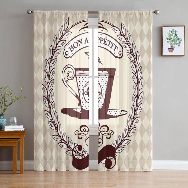 

curtain & drapes coffee cup wreath retro style tulle curtains for living room decoration modern chiffon sheer voile kitchen