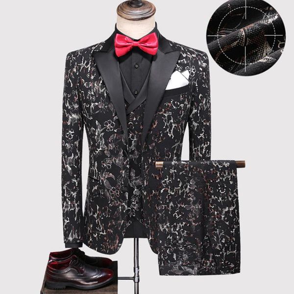 

men's suits & blazers men groom suit 3 piece jacquard two split luxury for smart banquet tuxedo dress jubilation veste homme mariage, White;black