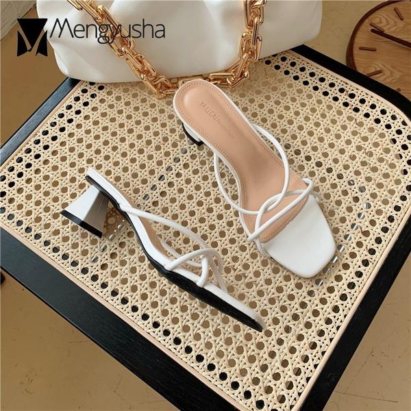 

dress shoes summer strange style med heels woman slippers cross narrow band slingback slip on gladiator sandalias women sandals 2021, Black
