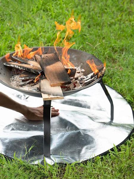 

outdoor pads portable fire pit pad 28 inch 3 layers round patio heat resistant grill fireproof mat deck protector for lawn, grass