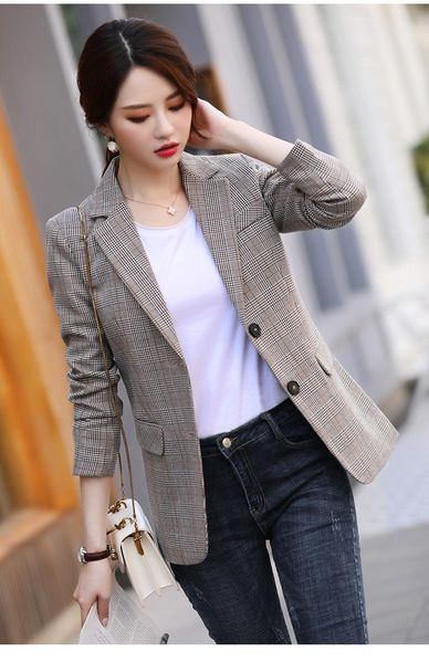 

women's suits & blazers korean leisure spring plaid suit jacket retro british style autumn office large fashion top, White;black