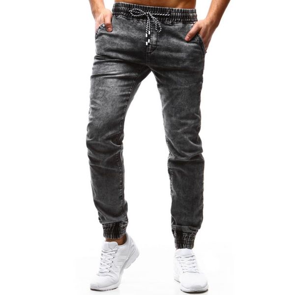 

casual fashion mens jeans solid color zipper placket elastic tie straight pants various colors and styles of leggings, Blue