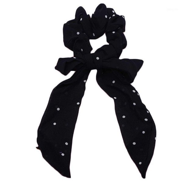 

women chiffon scrunchies hair tie polka dot bow streamers ribbon ponytail holder1