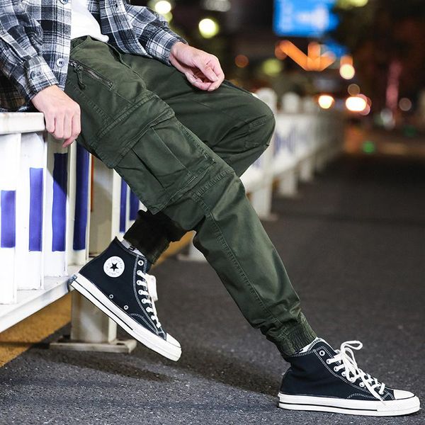 

men's pants mens tactical male hip hop joggers trousers men cargo casual multiple pockets track streetwear, Black
