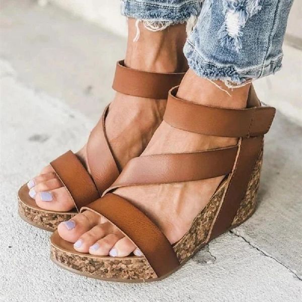 

summer women wedges sandals gladiator high heels platform ladies shoes open toe ankle strap roman beach zapatos mujer, Black