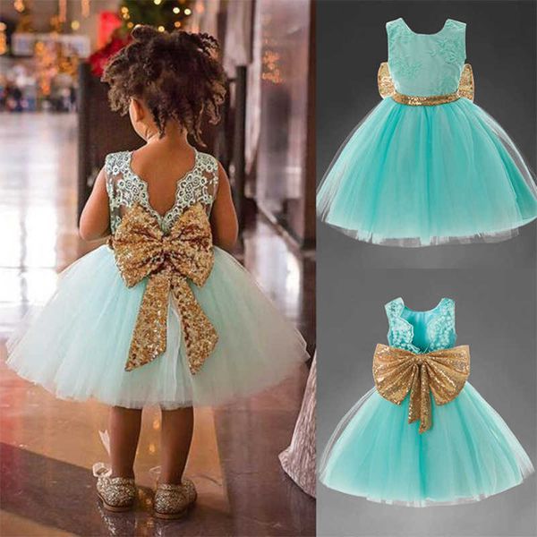 Lolita Girls Sequins Bows Toddler Вышивка платье Детские V-Back Летние без рукавов для детей Розничная Одежда 210529