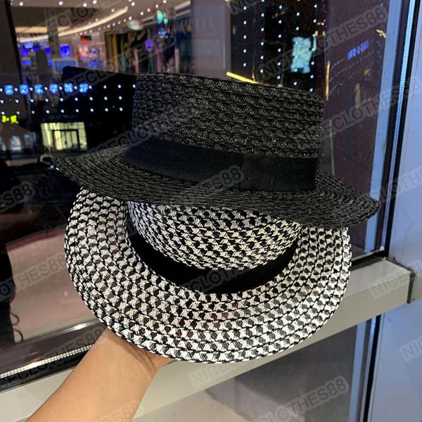 

french straw hat women's summer british flat small fresh sunshade wide brim floppy for women, Blue;gray