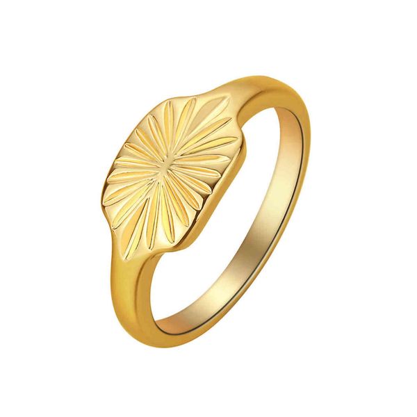 

boho dainty square sun signet ring for women girls gold color vintage simple vergina sun signet ring female friends jewelry gift g1125, Slivery;golden