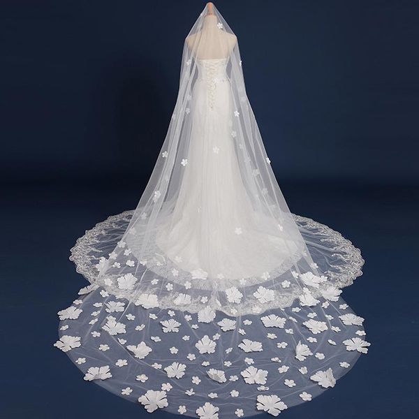 

bridal veils real pos 3m 2021 wedding with flowers appliques long romantic accessories 1 layer bride veil velos de novia, Black