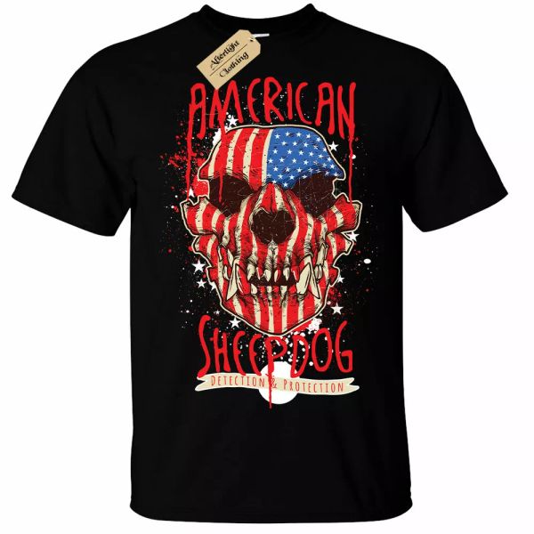 

american sheep t-shirt dog shepherd dog usa man dark scary, White;black
