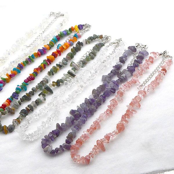 

chokers handmade natural stone crystal short beaded necklaces healing jewelry for women girl party club birthday decor, Golden;silver