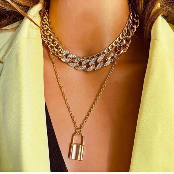 

pendant necklaces creative alloy lock multi-layer necklace 2021 simple fashion chain, Silver