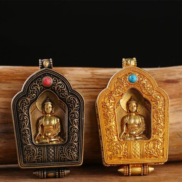 

chains design sakyamuni buddha necklace handicraft transparent gawu box retro pendant jewelry accessories, Silver