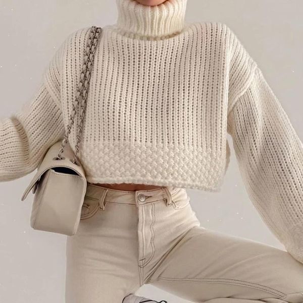 

women's sweaters women sweater 2021 winter turtleneck slim solid cropped long sleeve clothes vintage pullovers autumn, White;black