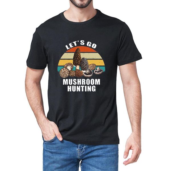 

men's t-shirts tee funny cotton women's mood shirt let's go mushroom hunting amateur mycologist vintage shroom, White;black