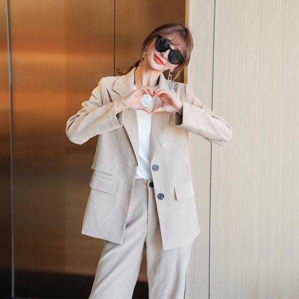 

women's two piece pants women office lady slim blazer two-piece set suits female fashion spring autumn business attire, White