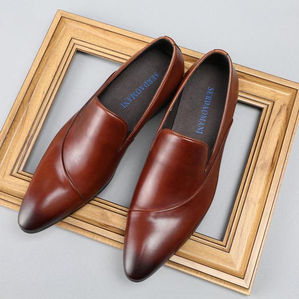 

summer men's british pointed-toe leather shoes, brown-black business casual banquet dress shoes