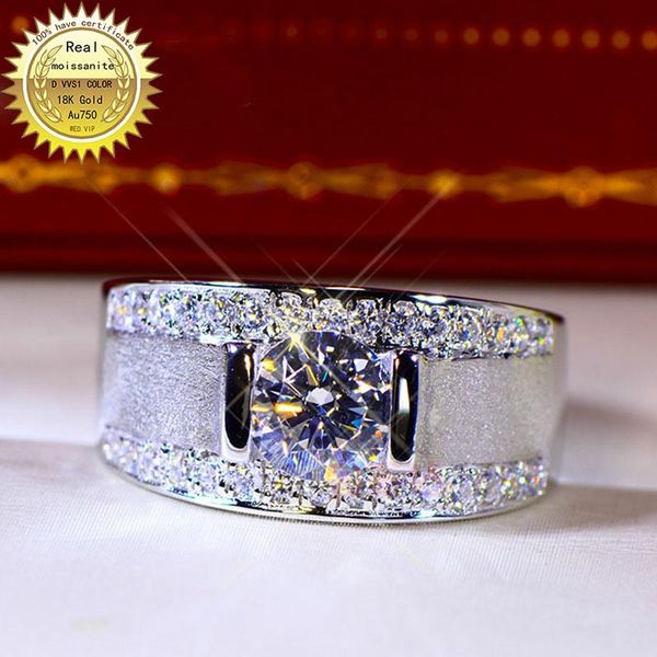 

cluster rings 18k goldr ring 1ct d vvs moissanite men engagement&wedding jewellery with certificate 001, Golden;silver