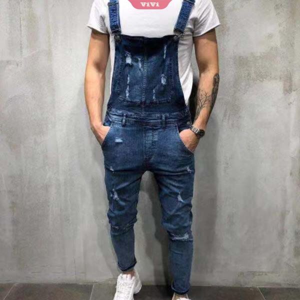 

men's jeans men ripped denim mens fashion 2021 spring autumn style overalls dungarees bib pants jumpsuit casual trousers, Blue