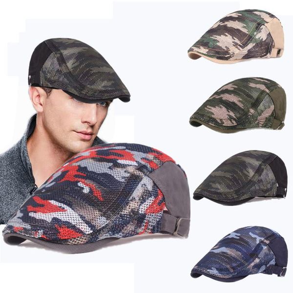 

berets breathability fashion women breathable adjustable colored caps camouflage mesh beret hats men summer comfort, Blue;gray