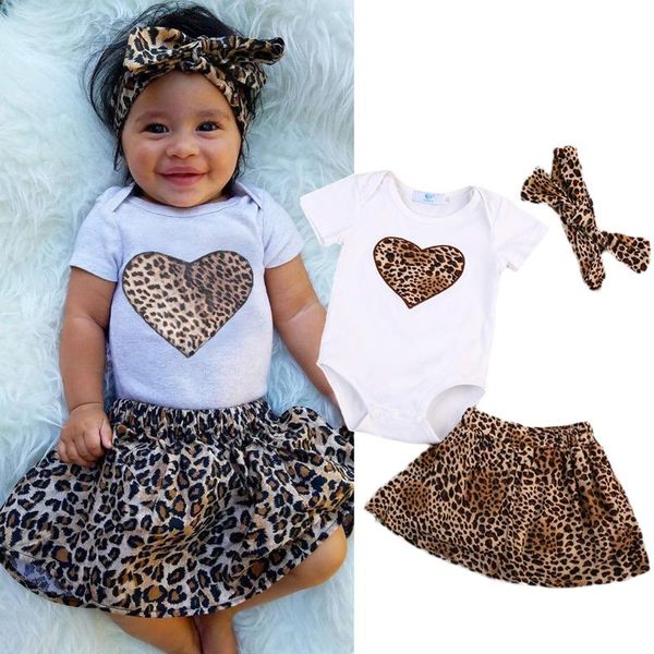 

clothing sets born infant baby girl leopard skirt dress 3pcs outfits clothes set, White
