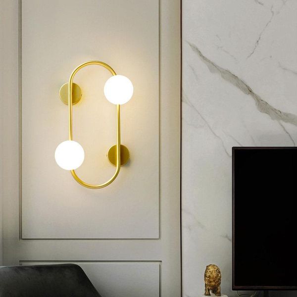 

wall lamp nordic led lights for bedroom bedside bath aisle indoor glass ball 2 heads copper sconce home decoration fixtures