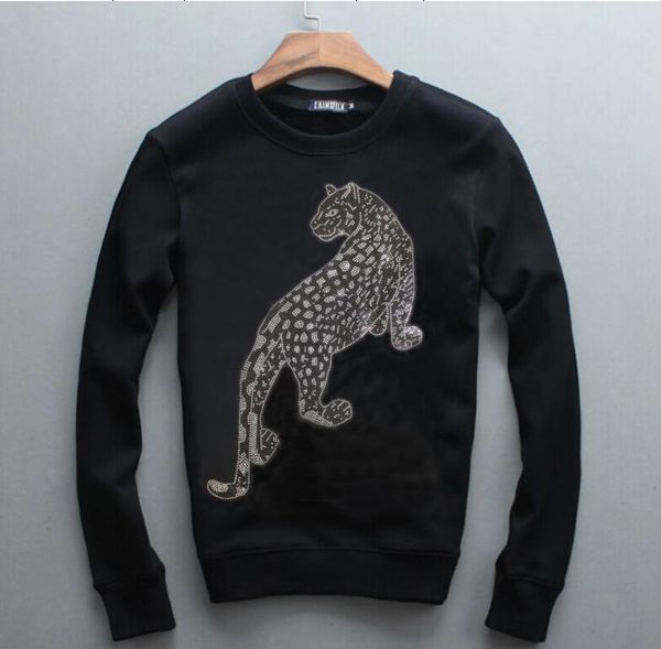 

men's hoodies & sweatshirts hoody mens winter rhinestone loose casual fleece fashion o-neck pullover hoodie men, Black