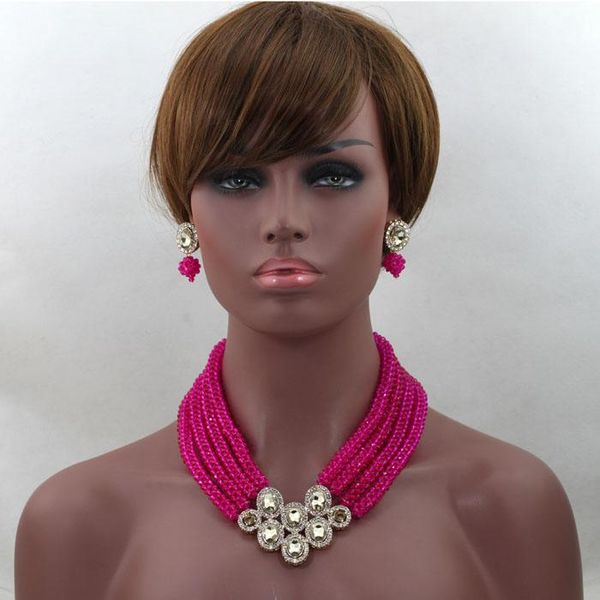 

earrings & necklace luxury rose african jewelry beads set nigerian wedding costume crystal sets handmade hx452, Silver