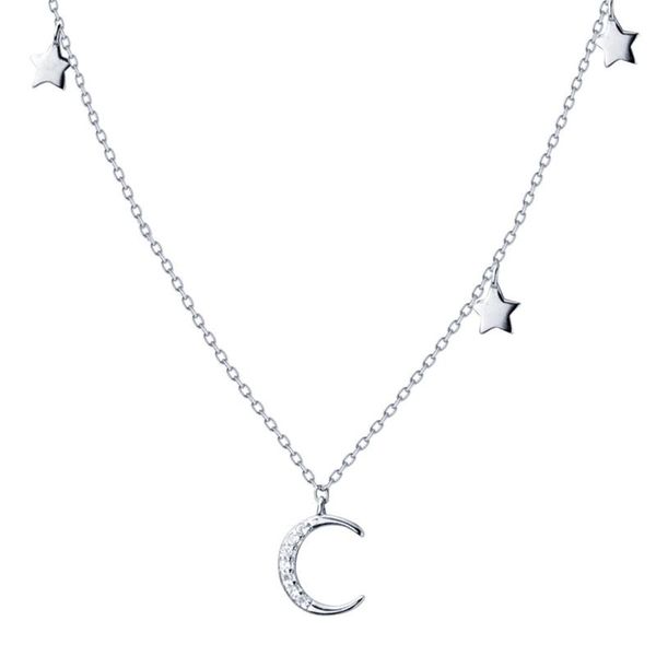 

chokers 1pc silver neck necklace diamond star moon s925 33+8cm with 8cm extension chain on the back woman jewelry gifts, Golden;silver