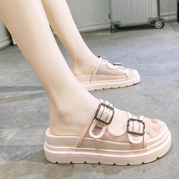 

sandals 2021 ankle strap buckle platform open toe block heel ladies shoes fashion summer high heels thick bottom hollow women, Black