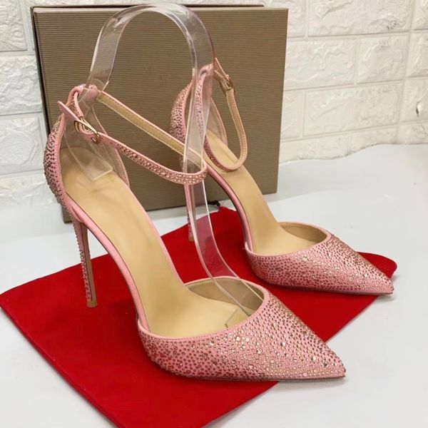 Sexy lady Casual Designer moda donna scarpe punta a punta stiletto spogliarellista Tacco alto cristallo rosa strass Prom Evening Pumps 12 cm taglia grande 44